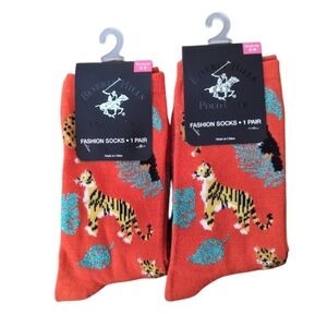 Safari Leopard and Tiger Print Clementine Orange Crew Socks Two Pair